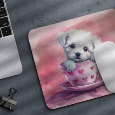 TUBBIE Basic Mousepad Puppy in Tea Cup Mouse Pad Desktop Laptop Computer Accessories Home Office Gaming Work Desk Computer Non-Slip Rubber Gift for Dogs Lover Mousepad Coffee or Tea (Bichon Frise)