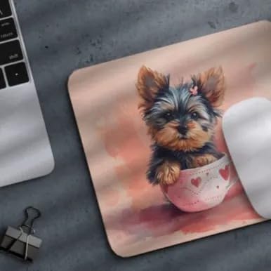 TUBBIE Basic Mousepad Puppy in Tea Cup Mouse Pad Desktop Laptop Computer Accessories Home Office Gaming Work Desk Computer Non-Slip Rubber Gift for Dogs Lover Mousepad Coffee or Tea (Yorkie)