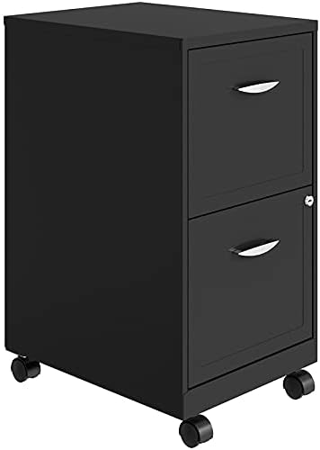 Pemberly Row 2-Drawer Mobile Metal Filing Cabinet, Gray Finish, 26.7" H X 14.25" W X 18" D, Lockable Letter-Size Storage, Smooth Glide Suspension, Easy Roll Casters for Home or Office Use