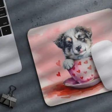 Dog Mousepad Desktop Laptop Computer Accessories Puppy in Tea Cup Mouse Pad Home Office Gaming Work Desk Computer Non-Slip Rubber Mousepad (Australian Shepherd)