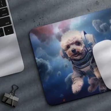 Mouse Pad Poodle Astronaut Dog in Space Mouse Pad Puppy floating in Space for Home Office Work Desk Computer Desktop Laptop for Dog Lovers