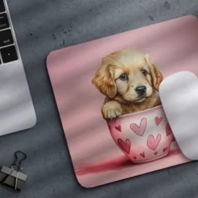 TUBBIE BASIC Mousepad Puppy in Tea Cup Mouse Pad Desktop Laptop Computer Accessories Home Office Gaming Work Desk Computer Non-Slip Rubber gift for dogs lover mousepad coffee or tea (Golden Retriever)
