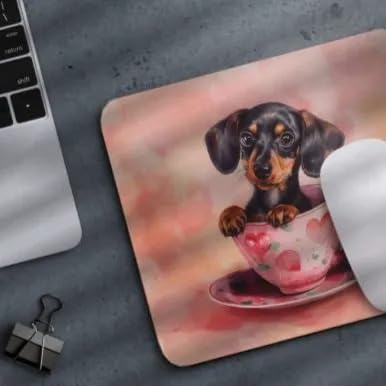 TUBBIE Basic Mousepad Puppy in Tea Cup Mouse Pad Desktop Laptop Computer Accessories Home Office Gaming Work Desk Computer Non-Slip Rubber Gift for Dogs Lover Mousepad Coffee or Tea (Dachshund)