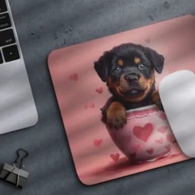 TUBBIE Basic Mousepad Puppy in Tea Cup Mouse Pad Desktop Laptop Computer Accessories Home Office Gaming Work Desk Computer Non-Slip Rubber Gift for Dogs Lover Mousepad Coffee or Tea (Rottweiler)
