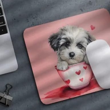 TUBBIE Basic Mousepad Puppy in Tea Cup Mouse Pad Desktop Laptop Computer Accessories Home Office Gaming Work Desk Computer Non-Slip Rubber Gift for Dogs Lover Mousepad Coffee or Tea (Havanese)