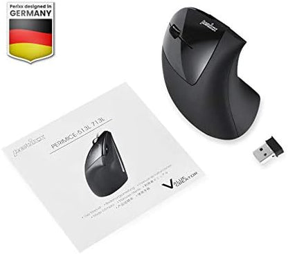 Perixx PERIMICE-713L, Wireless Ergonomic Left Handed Vertical Mouse, 6 Buttons Design, 3 Level DPI, Black, Medium