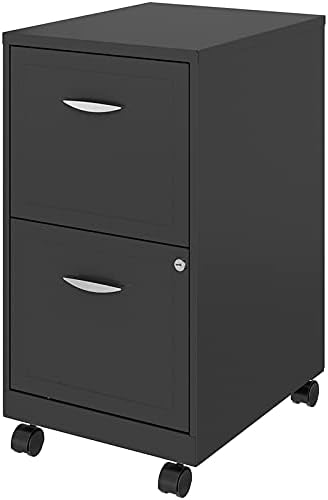 Pemberly Row 2-Drawer Mobile Metal Filing Cabinet, Gray Finish, 26.7" H X 14.25" W X 18" D, Lockable Letter-Size Storage, Smooth Glide Suspension, Easy Roll Casters for Home or Office Use