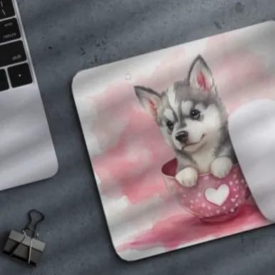 TUBBIE Basic Mousepad Puppy in Tea Cup Mouse Pad Desktop Laptop Computer Accessories Home Office Gaming Work Desk Computer Non-Slip Rubber Gift for Dogs Lover Mousepad Coffee or Tea (Siberian Husky)