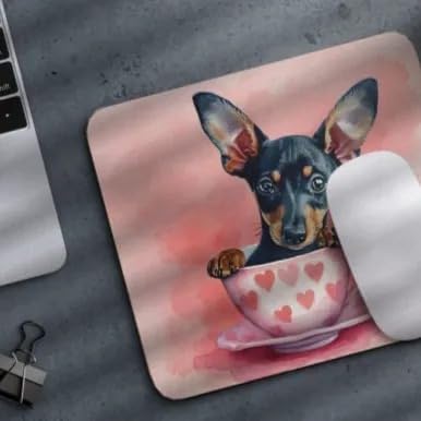 Dog Mousepad Desktop Laptop Computer Accessories Puppy in Tea Cup Mouse Pad Home Office Gaming Work Desk Computer Non-Slip Rubber Mousepad (Doberman Pinscher)