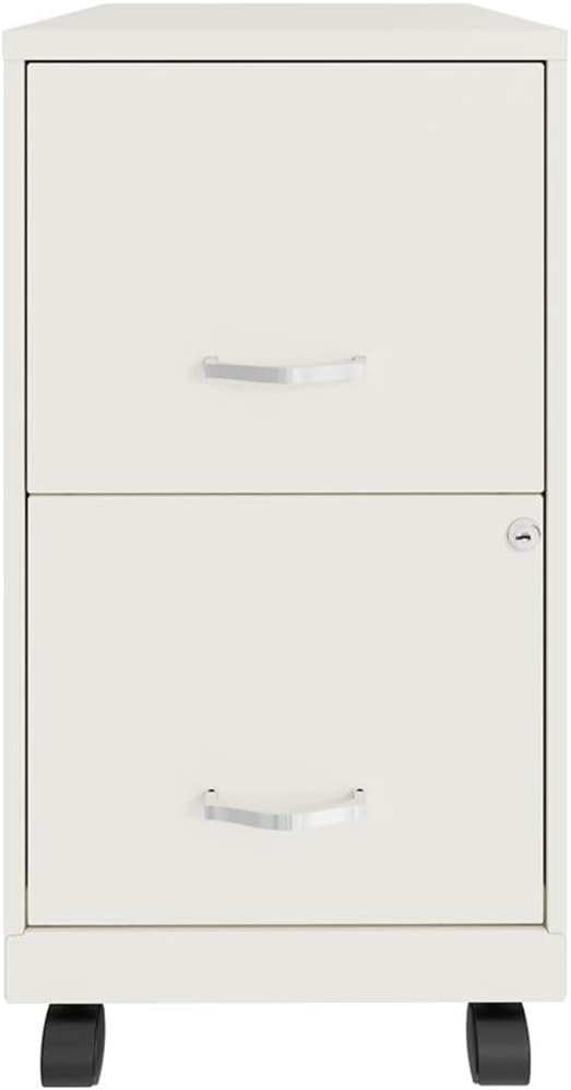 Pemberly Row 2-Drawer Mobile Vertical Filing Cabinet, 18in Metal, Pearl White Finish, Lockable Storage, Letter-Size File Drawer, Smooth Glide Suspension, Compact Office Furniture with Casters