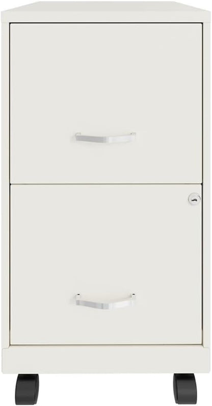 Pemberly Row 2-Drawer Mobile Vertical Filing Cabinet, 18in Metal, Pearl White Finish, Lockable Storage, Letter-Size File Drawer, Smooth Glide Suspension, Compact Office Furniture with Casters