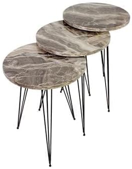 Set of 3 Grey Marble Nesting End Tables Round Wood Stacking Coffee Side Accent Table with Metal Legs for Living Room, Home Office, Nightstands for Bedroom