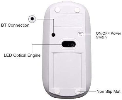 Tsmine Bluetooth Wireless Mouse - Slim Rechargeable, Noiseless Click & 3 Adjustable DPI Levels for Laptop, Tablet, iMac, MacBook Air - White