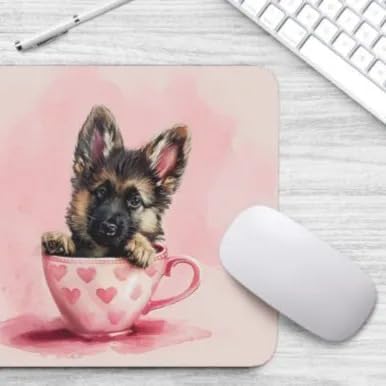 TUBBIE Basic Mousepad Puppy in Tea Cup Mouse Pad Desktop Laptop Computer Accessories Home Office Gaming Work Desk Computer Non-Slip Rubber Gift for Dogs Lover Mousepad Coffee or Tea (German Shepherd)