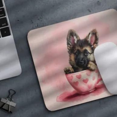 TUBBIE Basic Mousepad Puppy in Tea Cup Mouse Pad Desktop Laptop Computer Accessories Home Office Gaming Work Desk Computer Non-Slip Rubber Gift for Dogs Lover Mousepad Coffee or Tea (German Shepherd)