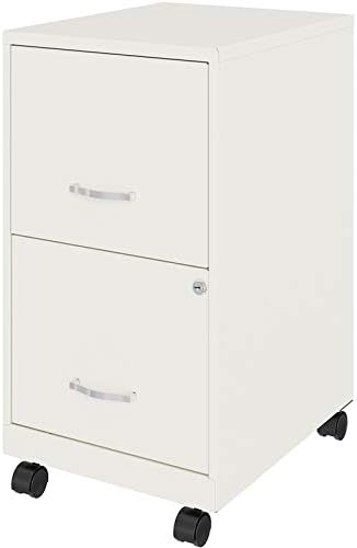 Pemberly Row 2-Drawer Mobile Vertical Filing Cabinet, 18in Metal, Pearl White Finish, Lockable Storage, Letter-Size File Drawer, Smooth Glide Suspension, Compact Office Furniture with Casters