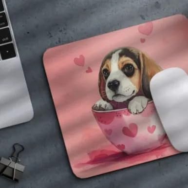 TUBBIE Basic Mousepad Puppy in Tea Cup Mouse Pad Desktop Laptop Computer Accessories Home Office Gaming Work Desk Computer Non-Slip Rubber Gift for Dogs Lover Mousepad Coffee or Tea (Beagle)