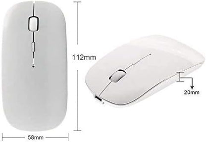 Tsmine Bluetooth Wireless Mouse - Slim Rechargeable, Noiseless Click & 3 Adjustable DPI Levels for Laptop, Tablet, iMac, MacBook Air - White