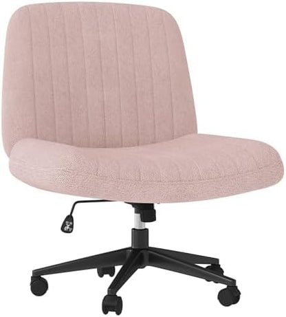 Shintenchi Criss Cross Chair,Cross Legged Office Seat with Wheels Armless Swivel Vanity Chair,Height Adjustable Wide Computer Task Seating for Home Office,Pink ﻿
