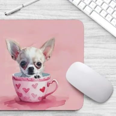 TUBBIE Basic Mousepad Puppy in Tea Cup Mouse Pad Desktop Laptop Computer Accessories Home Office Gaming Work Desk Computer Non-Slip Rubber Gift for Dogs Lover Mousepad Coffee or Tea (Chihuahua)