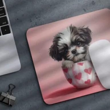TUBBIE Basic Mousepad Puppy in Tea Cup Mouse Pad Desktop Laptop Computer Accessories Home Office Gaming Work Desk Computer Non-Slip Rubber Gift for Dogs Lover Mousepad Coffee or Tea (Shih Tzu)