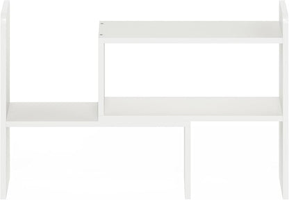Furinno Classic Desk Organizers and Hutch, Open Shelf Expandable Office Organization, Adjustable Desk Top Display Book Shelf, for Paper, Office Supplies, White