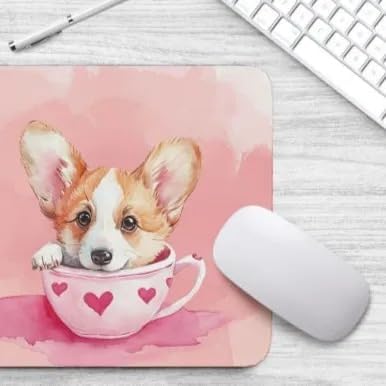 TUBBIE Basic Mousepad Puppy in Tea Cup Mouse Pad Desktop Laptop Computer Accessories Home Office Gaming Work Desk Computer Non-Slip Rubber Gift for Dogs Lover Mousepad Coffee or Tea (Welsh Corgi)