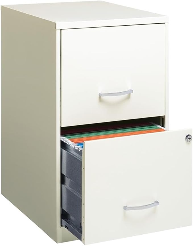 Scranton & Co 18" 2-Drawer Metal Filing Cabinet, Pearl White Finish, Compact Design, Letter-Size Hanging File Storage, Locking Drawers, Easy-Clean Painted Steel, Home Office or Small Office Use