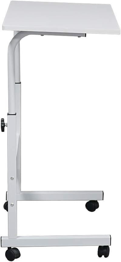 Karl home Mobile Side Table 31.5 inch Computer Desk with Wheels Height Adjustable Rolling Potable Laptop Cart, C-Shaped Bed Couch Sofa End Tables with Edge Stopper for Livingroom Bedroom, White