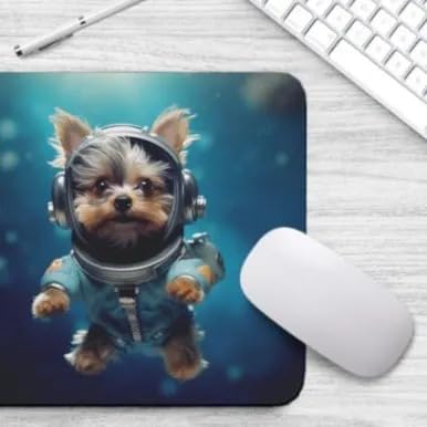Mouse Pad Astronaut Dog in Space Mouse Pad Puppy floating in Space for Home Office Work Desk Computer Desktop Laptop for Dog Lovers (Yorkie)