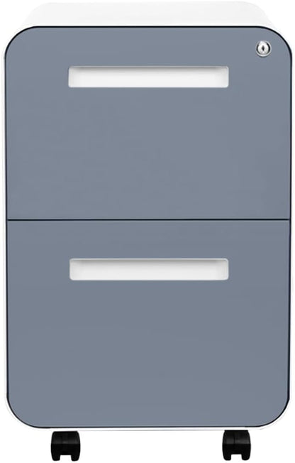 Laura Davidson Furniture Stockpile 2 Drawer Mobile File Cabinet with Lock - Under Desk Metal Filing Cabinet, Legal/Letter File Folders, Wheels and Stationary Feet, Pre-Assembled, Coastal Blue