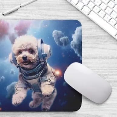 Mouse Pad Poodle Astronaut Dog in Space Mouse Pad Puppy floating in Space for Home Office Work Desk Computer Desktop Laptop for Dog Lovers
