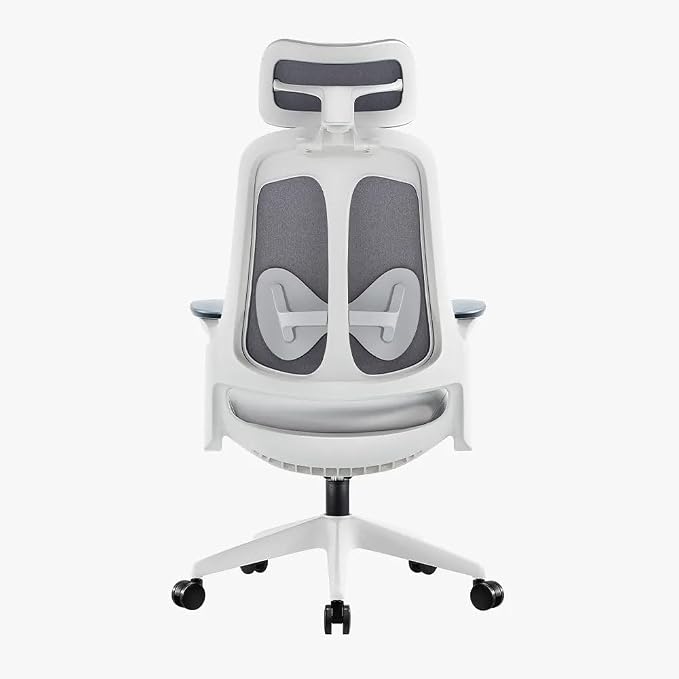 Sunaofe Boss Pro Leather Ergonomic Office Chair with Footrest - Executive Chair, 4D Armrests, Adaptive Lumbar, 125° Recline, 300lb Capacity, 5-Year Warranty White Frame/Greyish