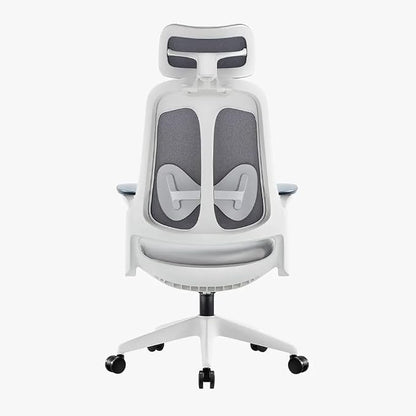 Sunaofe Boss Pro Leather Ergonomic Office Chair with Footrest - Executive Chair, 4D Armrests, Adaptive Lumbar, 125° Recline, 300lb Capacity, 5-Year Warranty White Frame/Greyish