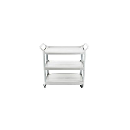 Rubbermaid Commercial Products Heavy Duty 3-Shelf Rolling Service/Utility/Push Cart, 300 lbs. Capacity, Black, for Foodservice/Restaurant/Cleaning