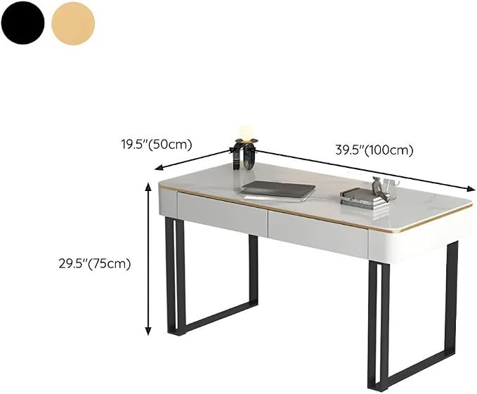 RUNNUP Slate Office Desk with 2 Drawers, Modern Computer Desk, Without Chair 39.4" L x 19.7" W x 29.5" H Black