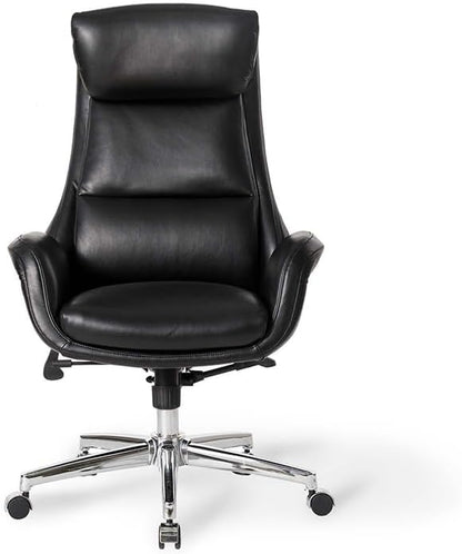 Glitzhome Mid-Century Modern Air Leatherette Adjustable Swivel High Back Office Chair, Black