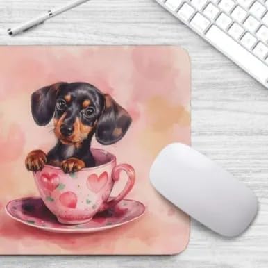 TUBBIE Basic Mousepad Puppy in Tea Cup Mouse Pad Desktop Laptop Computer Accessories Home Office Gaming Work Desk Computer Non-Slip Rubber Gift for Dogs Lover Mousepad Coffee or Tea (Dachshund)