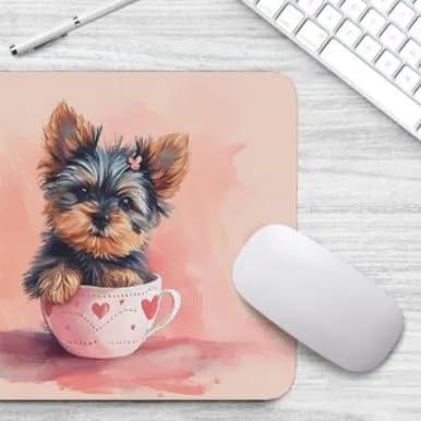 TUBBIE Basic Mousepad Puppy in Tea Cup Mouse Pad Desktop Laptop Computer Accessories Home Office Gaming Work Desk Computer Non-Slip Rubber Gift for Dogs Lover Mousepad Coffee or Tea (Yorkie)