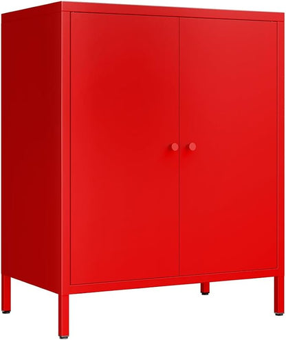 2 Door Metal Accent Storage Cabinet-Locker Cabinet for Office Room,Garage-Metal Storage Cabinet with 1 Adjustable Shelves (red)