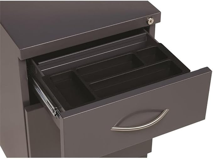 Pemberly Row 20" 2-Drawer Modern Metal Mobile Filing Cabinet, Charcoal Finish, Steel Construction, Locking Drawer, Letter File Storage, Hidden Casters, Satin Nickel Pulls, Office Furniture