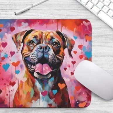 Boxer Mouse Pad Dog with Red Hearts Pattern Non-Slip Rubber Mouse Pad Puppy in Love Mouse Pad for Home Office Work Desk Computer Desktop Laptop for Dog Lovers