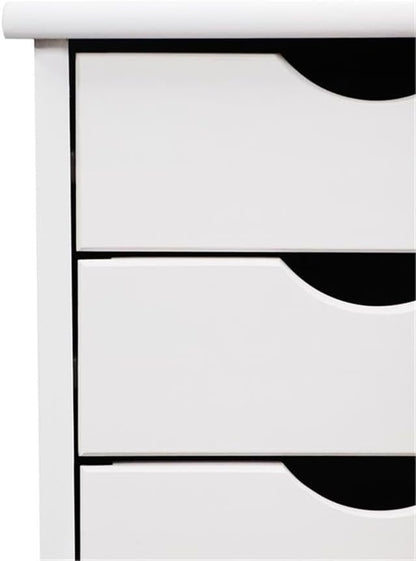 Pemberly Row Modern Solid Wood 6-Drawer Roll Utility Cart, White Finish, Compact Design with Casters, Durable Pine Construction, Mobile Storage for Office, Dorm, Craft Room or Small Spaces