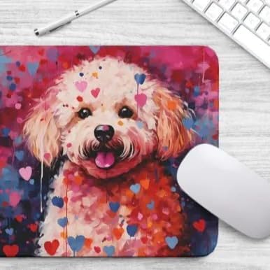Poodle Mouse Pad Dog with Red Hearts Pattern Non-Slip Rubber Mouse Pad Puppy in Love Mouse Pad for Home Office Work Desk Computer Desktop Laptop for Dog Lovers