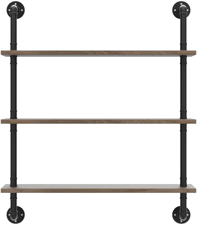 HDDFER Pipe Shelves Industrial Pipe Shelving Shelves Real Wood Industrial Floating Pipe Shelves with Wood Planks 36 inch Wall Shelves Rustic Hanging Bookshelf Farmhouse Kitchen Bar Shelving