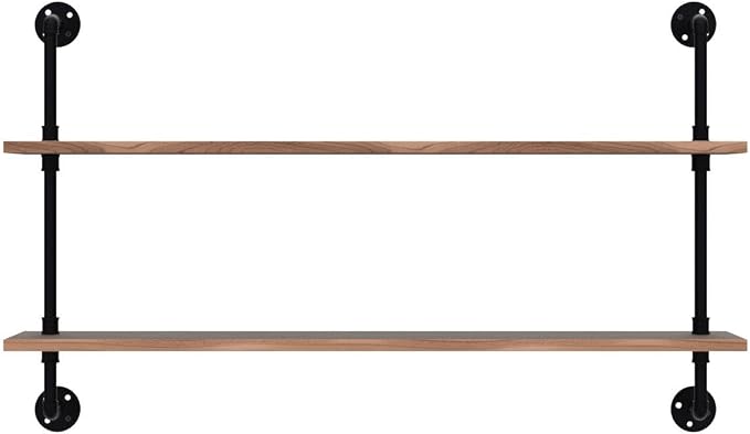HDDFER Pipe Shelves Industrial Pipe Shelving Real Wood Industrial Floating Shelves with Wood Planks 48 inch Wall Shelves Rustic Hanging Bookshelf Farmhouse Kitchen Bar Shelving