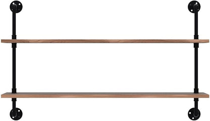 HDDFER Pipe Shelves Industrial Pipe Shelving Real Wood Industrial Floating Shelves with Wood Planks 48 inch Wall Shelves Rustic Hanging Bookshelf Farmhouse Kitchen Bar Shelving