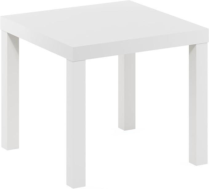 Furinno CLASSIC Side Table, Square Modern End Table with 1.8" Triple Thick Tabletop, Simple Night Stand, Bedside Table, Toolless Assembly, for Living Room, Bedroom, White