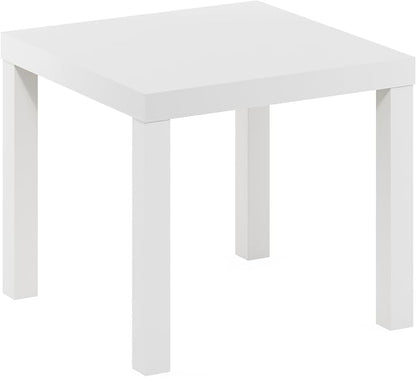 Furinno CLASSIC Side Table, Square Modern End Table with 1.8" Triple Thick Tabletop, Simple Night Stand, Bedside Table, Toolless Assembly, for Living Room, Bedroom, White