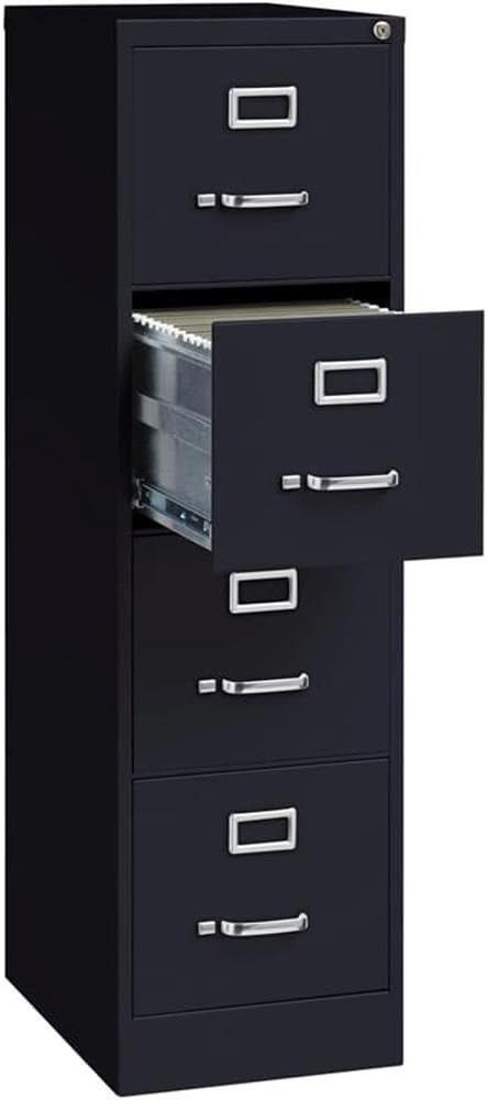 Scranton & Co 22" 4-Drawer Metal Letter Width Vertical Filing Cabinet in Black, Lockable, Sturdy Steel Construction, Office or Home Use, Durable Letter Size File Storage
